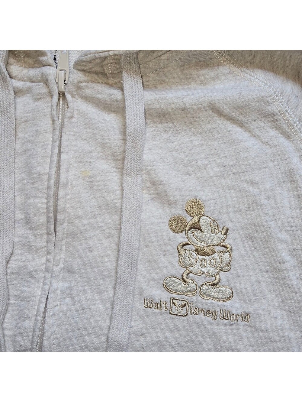 Walt Disney World Vintage Light Gray Zip-Up Hoodie with Mickey Mouse Embroidery - Picture 4 of 6